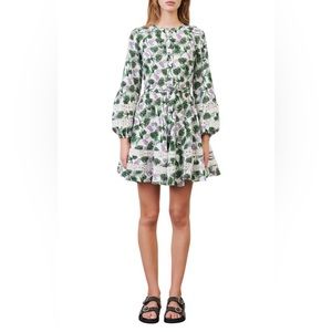MAJE Roman Botanical Print Long Sleeve Mini Dress Size 38 NWT